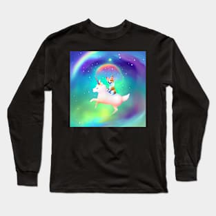 Corgi Riding on a Unicorn Long Sleeve T-Shirt